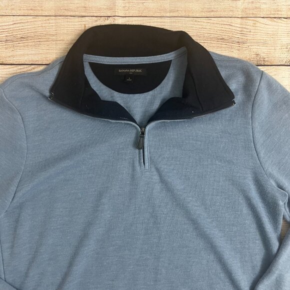 Banana Republic Blue Quarter Zip Pullover Sweater Size Large Men's Casual - Picture 9 of 11
